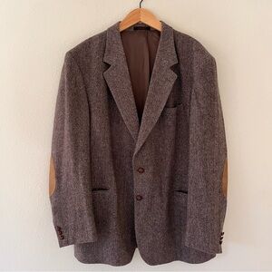 Boston Traders Tweed Blazer Sz 46L Wool Suede Elbow Patch Vintage Academia